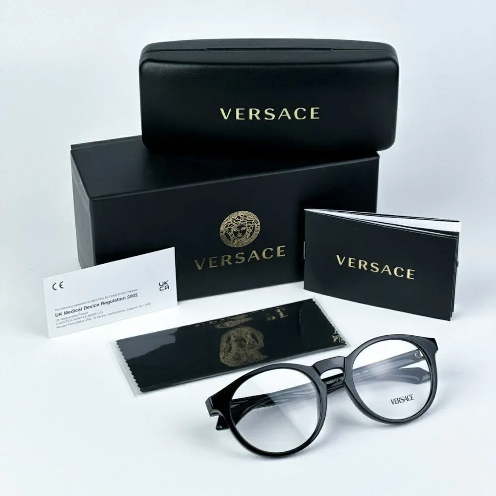 NEW Versace VE3355U GB1 Black Oval Unisex Eyeglasses VE 3355U